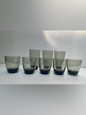 Vintage Libbey Smoke Gray Heavy Glasses-Tumbler-Old Fashioned- Memphis MCM